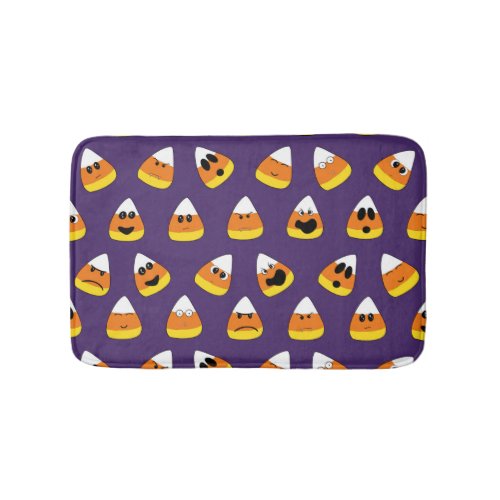 Cute Orange Purple Halloween Emoji Candy Corn Bath Mat