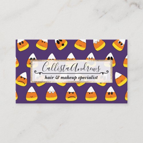 Cute Orange Purple Halloween Emoji Candy Corn Business Card