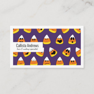 Cute Orange Purple Halloween Emoji Candy Corn Business Card