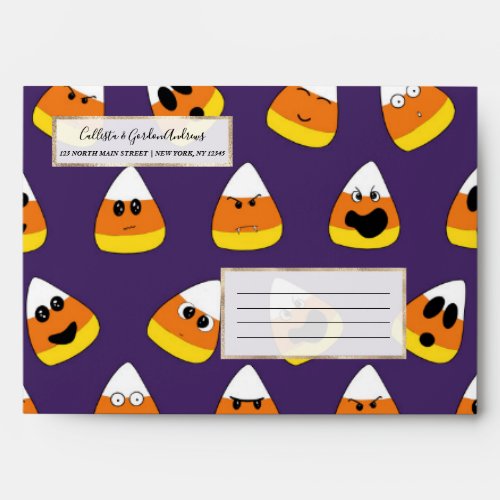 Cute Orange Purple Halloween Emoji Candy Corn Envelope