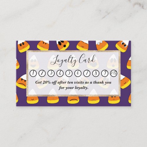 Cute Orange Purple Halloween Emoji Candy Corn Loyalty Card