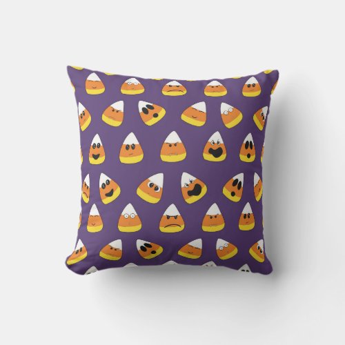 Cute Orange Purple Halloween Emoji Candy Corn Outdoor Pillow