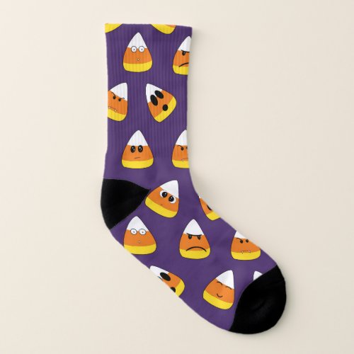 Cute Orange Purple Halloween Emoji Candy Corn Socks