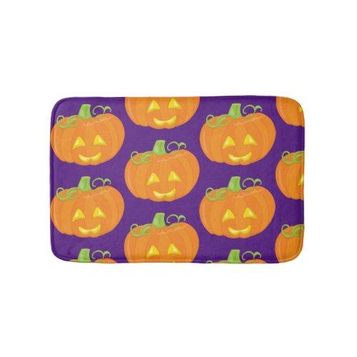Cute Orange Purple Halloween Pumpkin Pattern Bath Mat