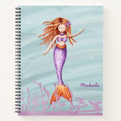 Cute Orange Purple Mermaid Illustration Notebook