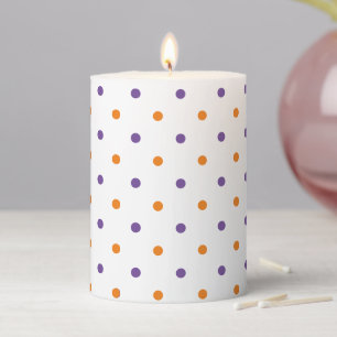 Cute orange purple white polka dots Halloween Pillar Candle
