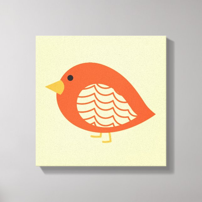 Cute orange quirky birds canvas print (Front)