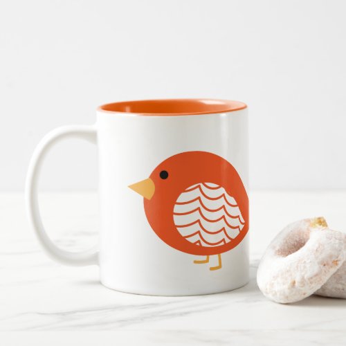 Cute orange quirky birds Two_Tone coffee mug