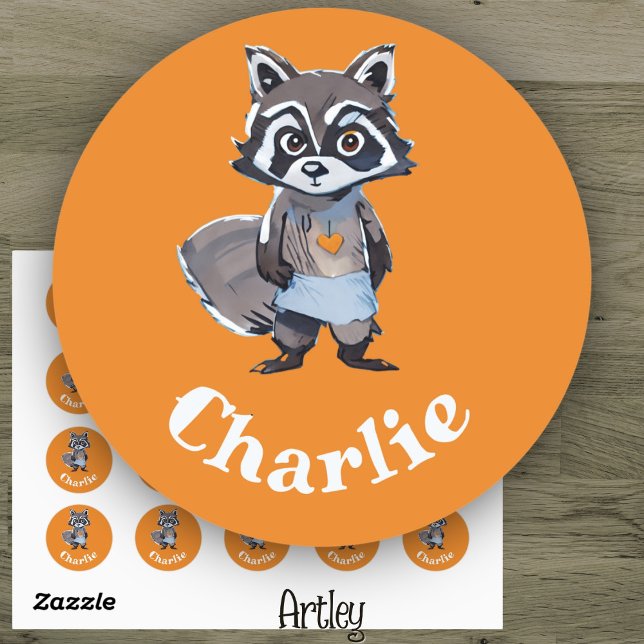 Cute Orange Raccoon Doodle Art Name Label (Creator Uploaded)