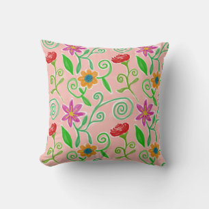 Cute Orange, Red & Purple Floral Pattern Throw Pillow