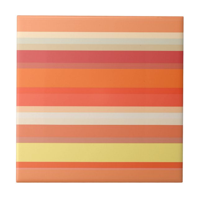 Cute orange red stripes  ceramic tile (Front)