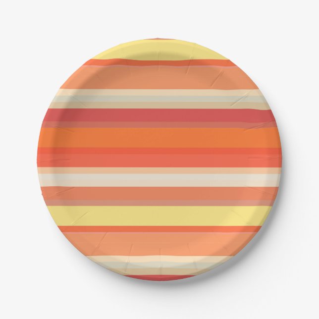 Cute orange red stripes  paper plates (Front)