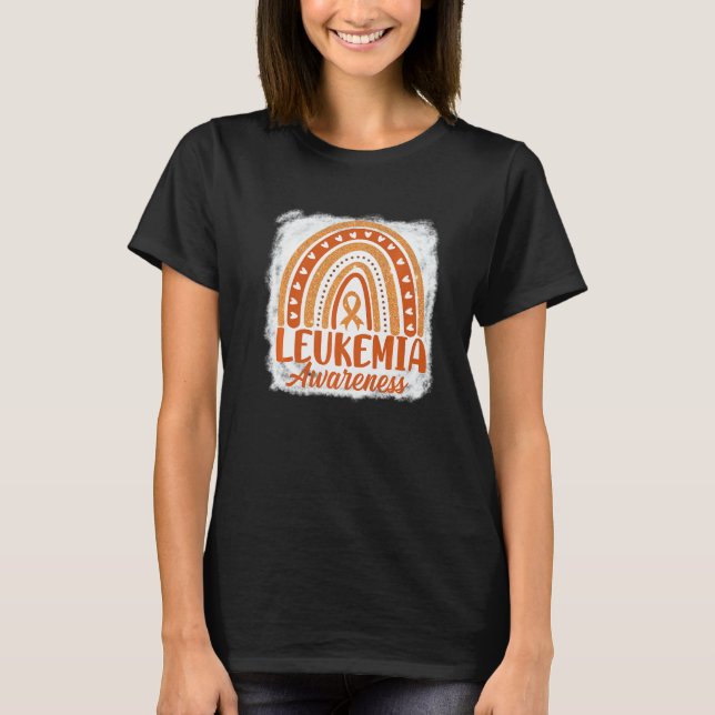 Cute Orange Ribbon Rainbow Bleached Leukemia Aware T-Shirt (Front)