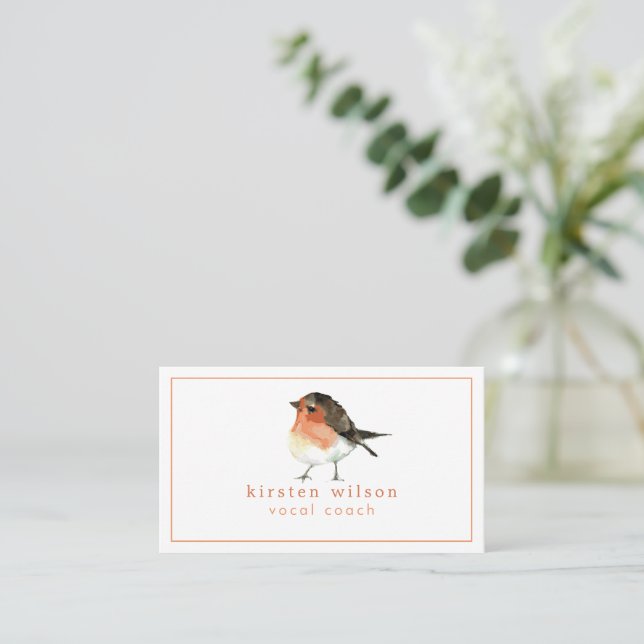 Cute Orange Robin Redbreast - Custom  Business Card (Standing Front)