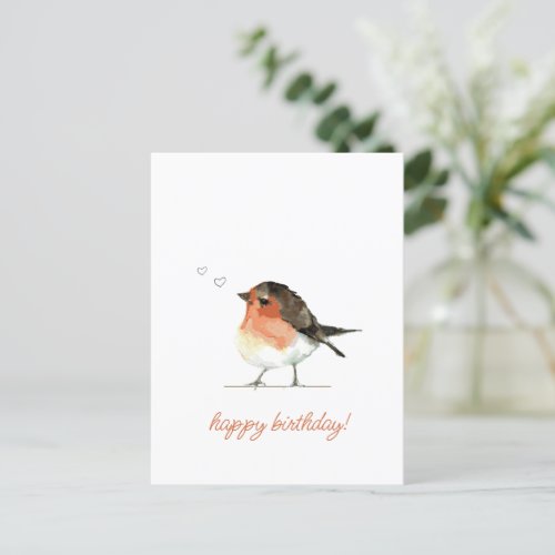 Cute Orange Robin _ Simple Elegant Birthday Postcard