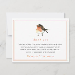 Cute Orange Robin Simple Elegant Funeral Thank You Note Card