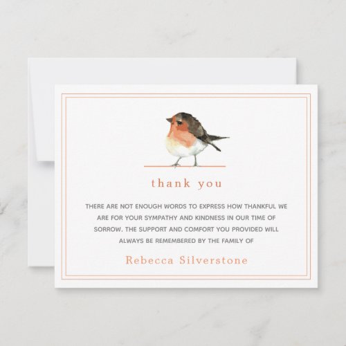Cute Orange Robin Simple Elegant Funeral Thank You Note Card