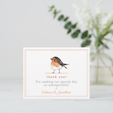 Cute Orange Robin Simple Elegant Wedding Thank You