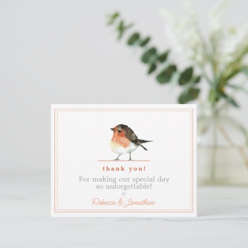 Cute Orange Robin Simple Elegant Wedding Thank You Note Card
