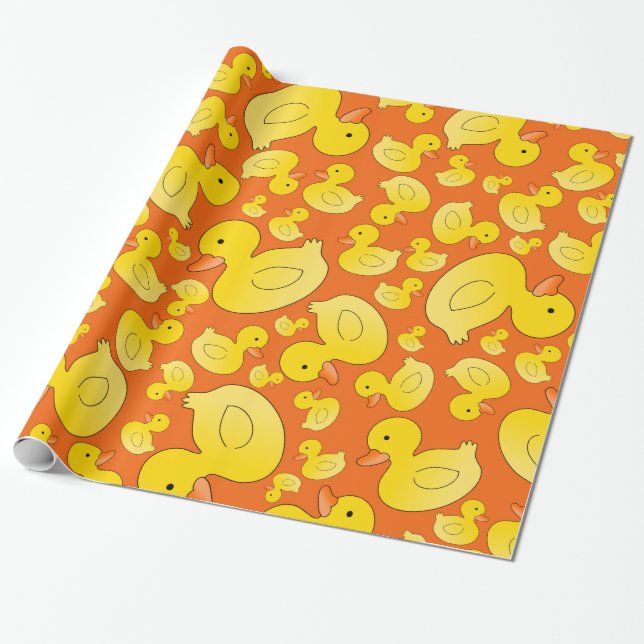 Cute orange rubber ducks wrapping paper (Unrolled)