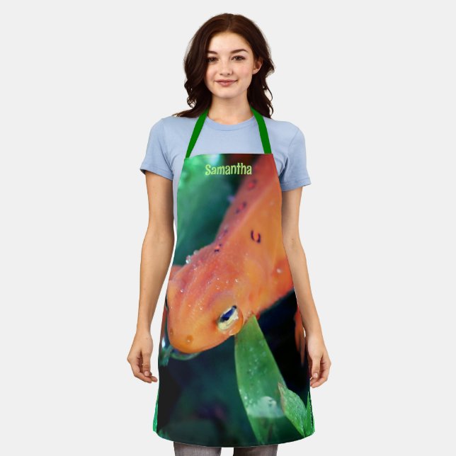 Cute Orange Salamander Nature Personalized Apron (Worn)