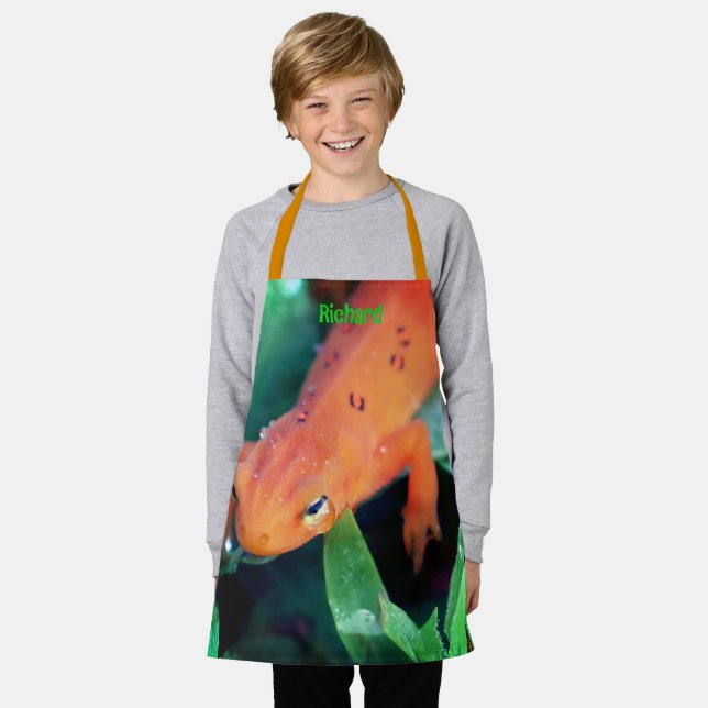 Cute Orange Salamander Nature Personalized Apron (Worn)