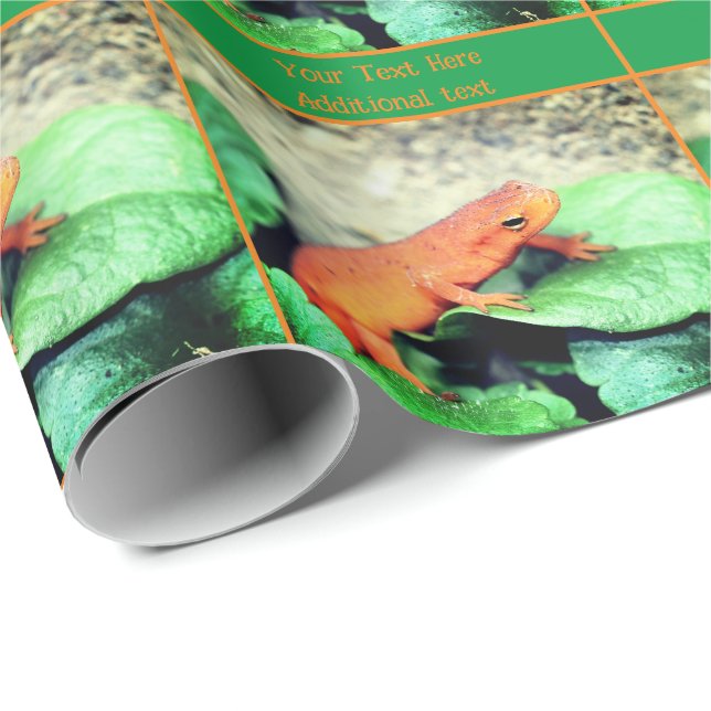 Cute Orange Salamander Personalized Wrapping Paper (Roll Corner)