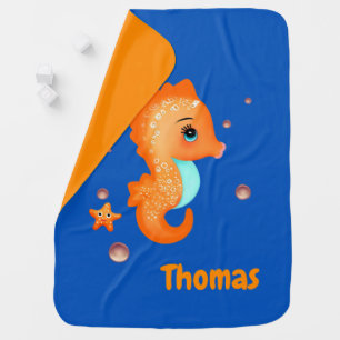 Cute orange seahorse baby blanket