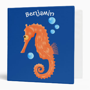 Cute orange seahorse bubbles cartoon illustration 3 ring binder