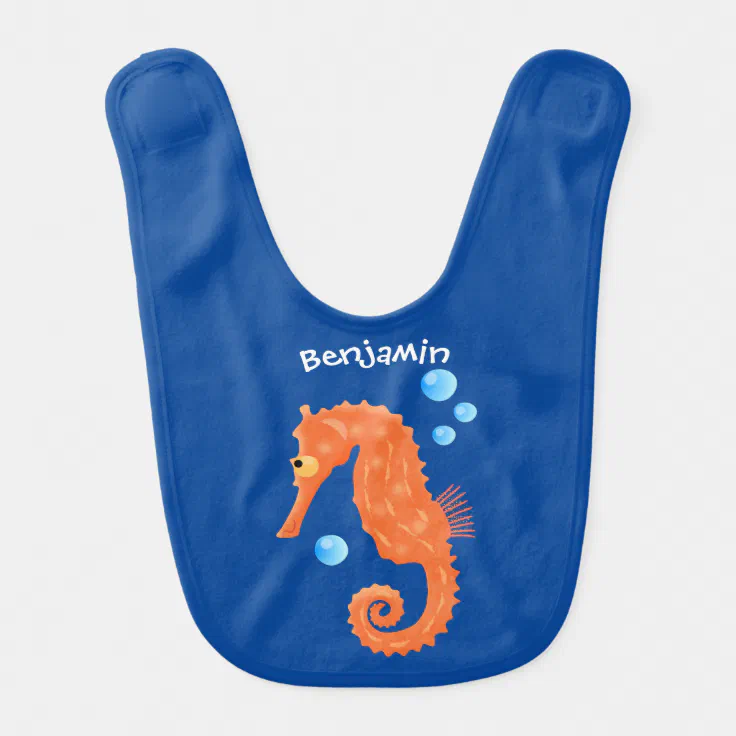 Cute orange seahorse bubbles cartoon illustration baby bib | Zazzle Cute orange seahorse bubbles cartoon illustration baby bib | Zazzle