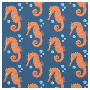 Cute orange seahorse bubbles cartoon illustration fabric