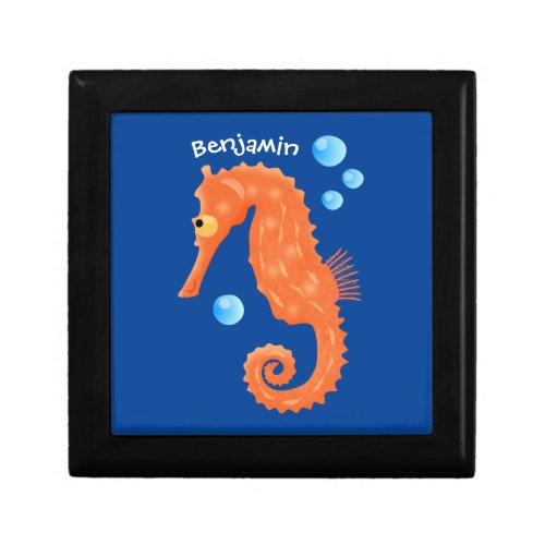 Cute orange seahorse bubbles cartoon illustration gift box