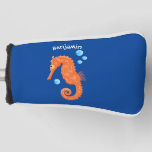 Cute orange seahorse bubbles cartoon illustration golf head cover