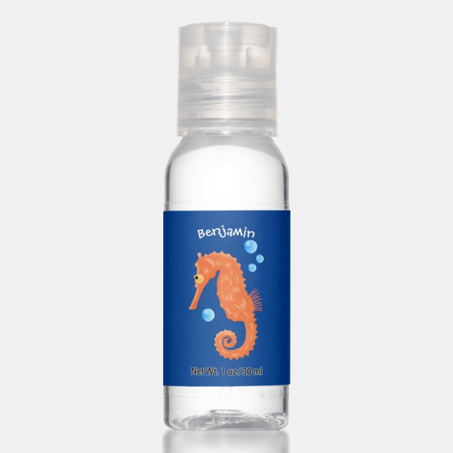 Cute orange seahorse bubbles cartoon illustration hand sanitizer (Front)