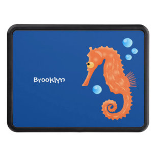 Cute orange seahorse bubbles cartoon illustration hitch cover