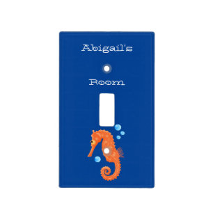 Cute orange seahorse bubbles cartoon illustration  light switch cover