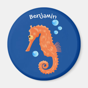 Cute orange seahorse bubbles cartoon illustration magnet