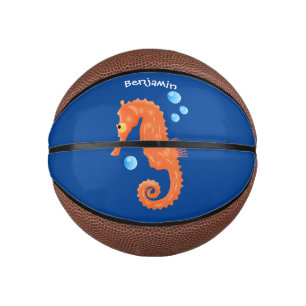 Cute orange seahorse bubbles cartoon illustration mini basketball