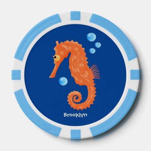 Cute orange seahorse bubbles cartoon illustration poker chips
