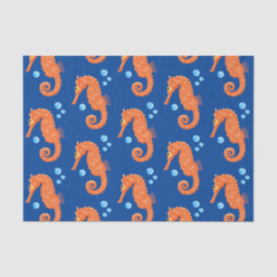 Cute orange seahorse bubbles cartoon illustration tissue paper