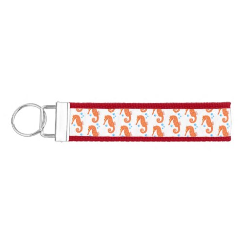 Cute orange seahorse bubbles cartoon illustration wrist keychain