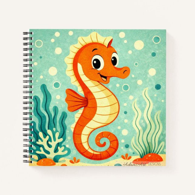 Cute Orange Seahorse Ocean Illustration Notebook (Front)