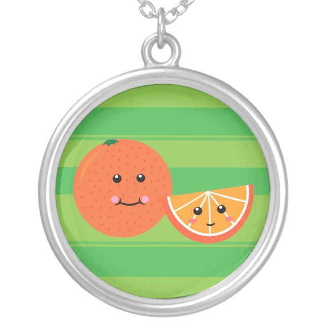 Cute Orange Silver Plated Necklace (Front)