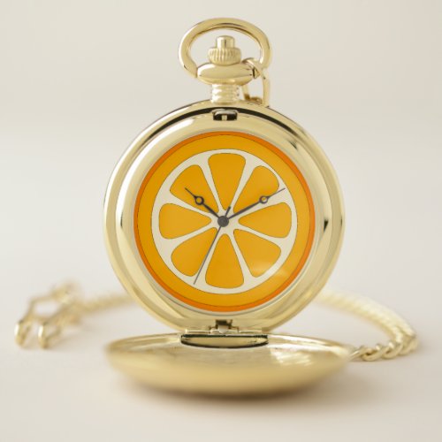 Cute Orange Slice Simple Minimalist Kids Pocket Watch