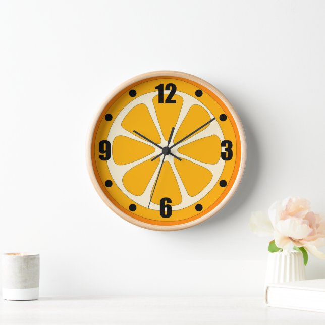 Cute Orange Slice Simple Minimalist Kitchen Clock (Home)