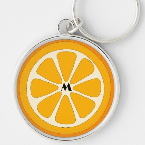 Cute Orange Slice Simple Minimalist Monogrammed  Keychain