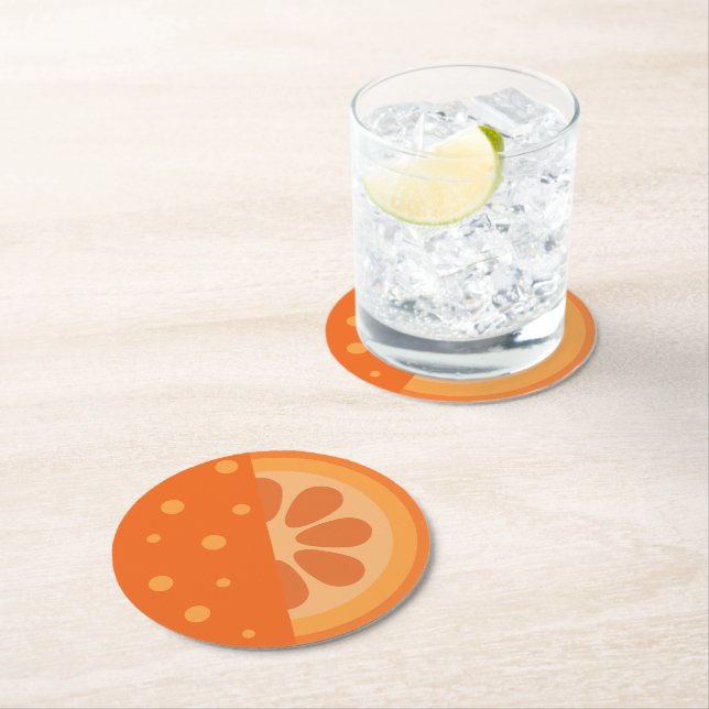 Cute Orange Slice v2 Round Paper Coaster (Insitu)
