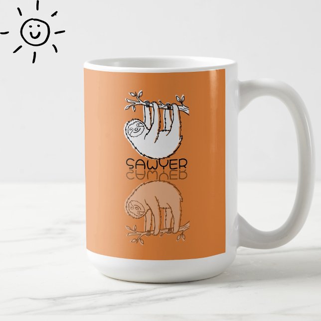 Cute Orange Sloth Reflection Doodle Custom Name Coffee Mug (Creator Uploaded)
