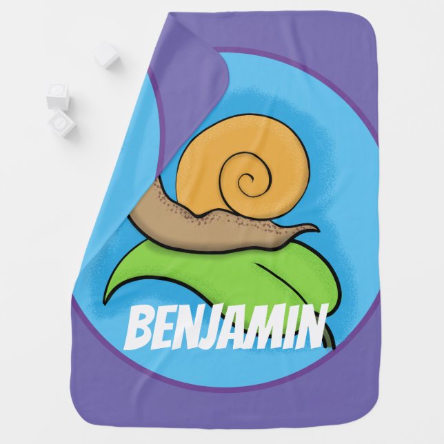 Cute orange snail on leaf cartoon illustration baby blanket (In Situ)