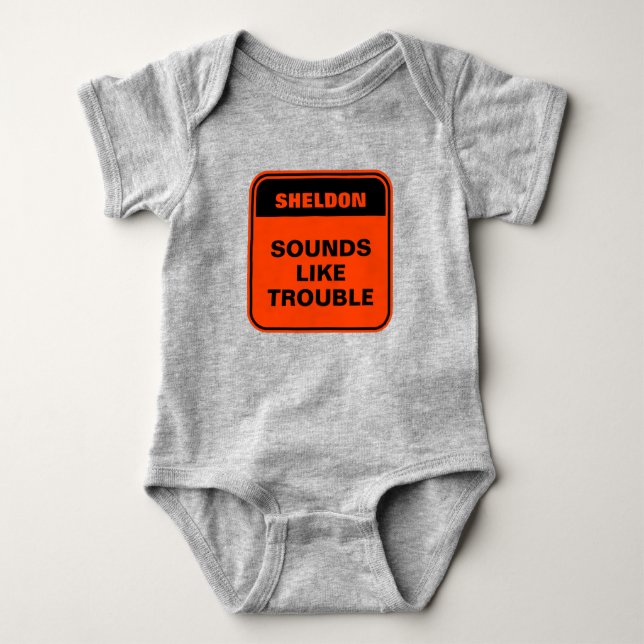 Cute orange sounds like trouble personalized baby bodysuit (Front)